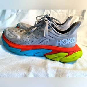Men’s Hoka shoes size 9.5 Grey with multi colored heel